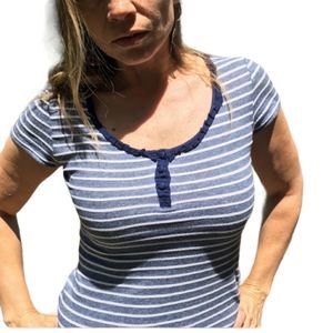 H&M Shirt Womens Navy Blue White Striped Size Small